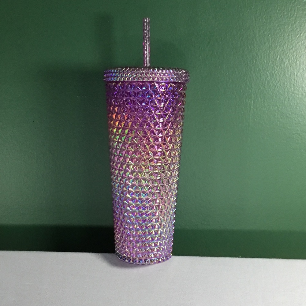 Iridescent Girly Purple Studded Tumbler with Straw NEW